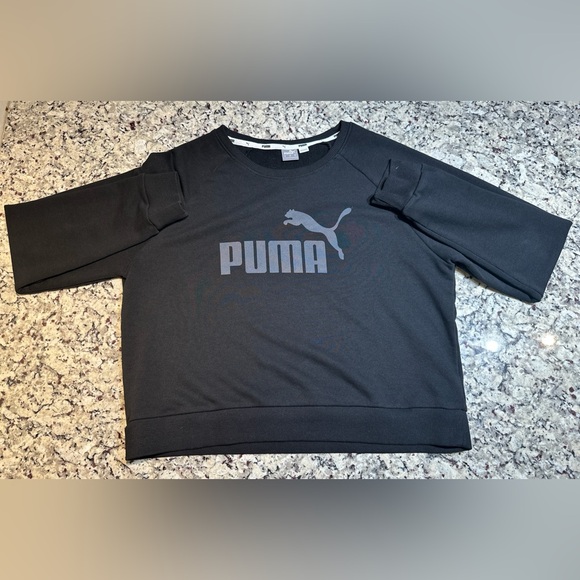 Puma Women’s Black Cropped Long Sleeve Sweatshirt Size M Logo Pullover - Picture 2 of 9
